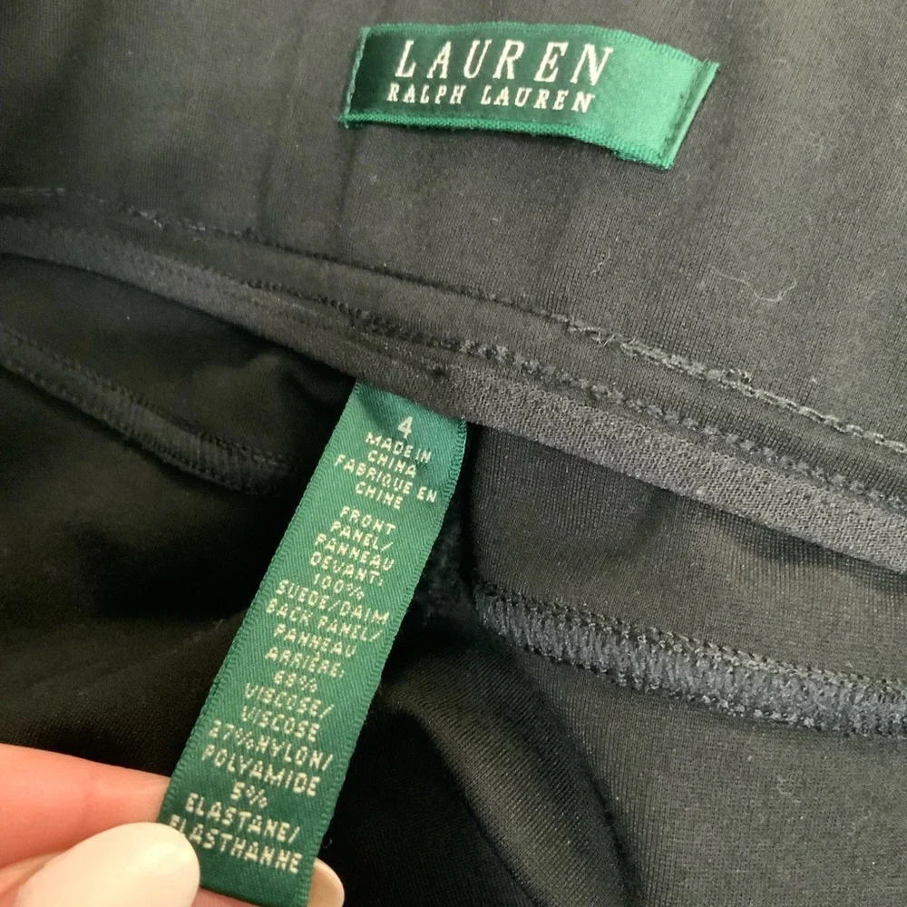 Lauren Ralph Lauren Sz 4 Black Genuine Suede Ponte Knit Leggings Pull On Pants - Picture 5 of 5